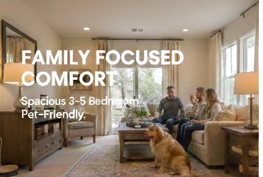 A family and their dog relaxing in a spacious, pet-friendly luxury insurance housing living room in Newbury Park.
