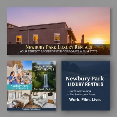 Newbury Park luxury rentals featuring a modern estate at sunset for corporate and film stays